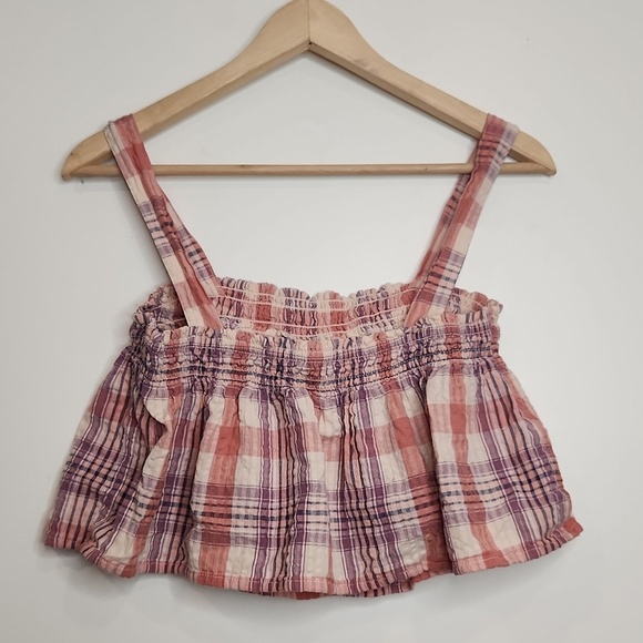 American Eagle Outfitters Pink and White Smocked Tie Front Crop‎ Tank Top women - Picture 6 of 6